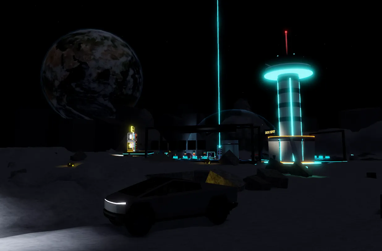 Moon truck at Droid Depot with Earth in the sky